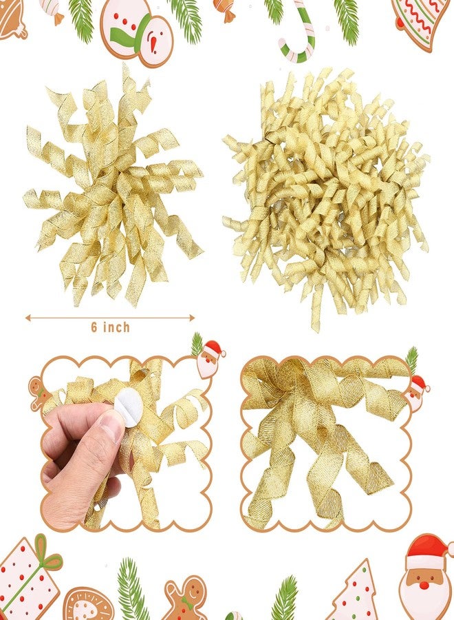 Xinnun 24 Pcs Bows for Gift Wrapping, 6 Inch Christmas Curly Burst Bow Self Adhesive Glitter Gift Bows for DIY Crafts Christmas Birthday Wedding Party Favors Decorations (Gold) - Image 4